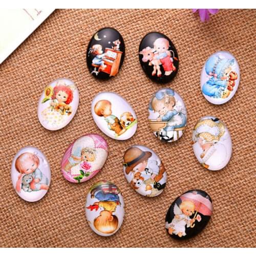 13*18/18*25/30*40mm Lovely children pattern ellipse Handmade Photo Glass Cabochons & Glass Dome Cover Pendant Cameo Settings