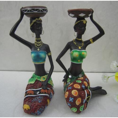 2PCS Craft Moisture Proof Candlestick Small Wedding Ornaments Dinner Resin Statue African Women Home Decor Gift Restaurant