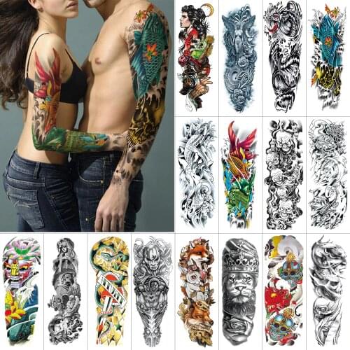 2piec Full arm temporary tattoo sticker fish skull lion large size tattoo angel wing Waterproof fake tattoo for lovers Arm thigh