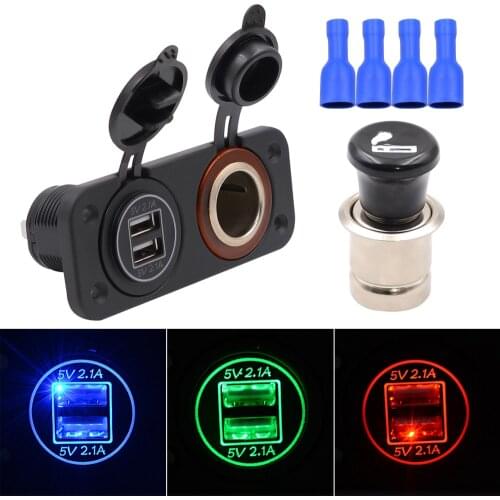 5V 4.2A Voltmeter Dual USB Port Waterproof IP65 Black Car Marine LED Rocker Switch Panel with cigarette lighter for Cars