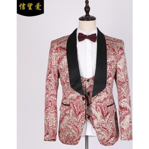 Printing blazer men groom suit mens wedding suits Two-piece set costume singer star style dance stage clothing formal dress
