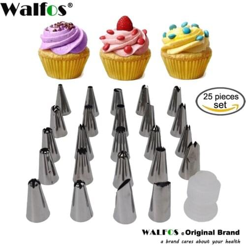 WALFOS 25Pcs/Set Large Stainless Steel Icing Piping Nozzles Pastry Tips Set Kitchen Accessories Cake Decorating Tongs