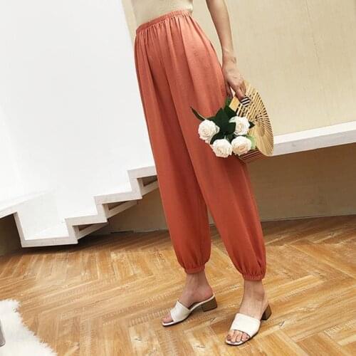 Casual Pants Women Long Pant Elastic Drawstring Trousers Big Size Solid Color Pant Student Fitness Fashion Summer Clothes