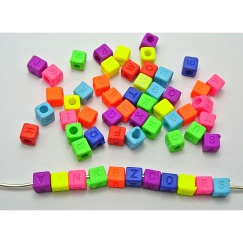 250 Neon Color Acrylic Assorted Alphabet Letter Cube Pony Beads 6X6mm