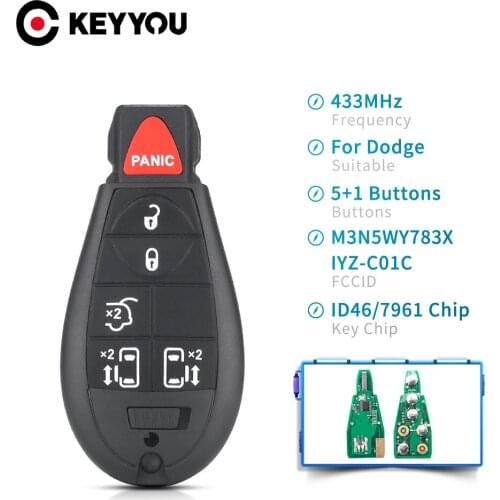 KEYYOU 433MHz PCF7961 ID46 Chip M3N5WY783X/ IYZ-C01C 5+1 Button Remote Car Key Fob For Chrysler Jeep Grand Cherokee