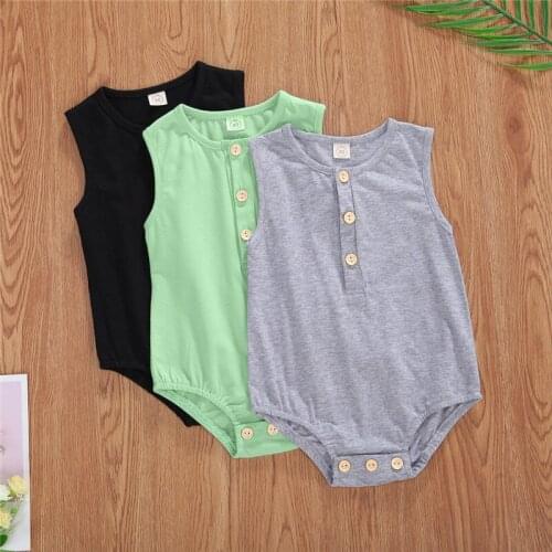 0-24M Summer Pure Romper Newborn Infant Baby Girl Boy Outfit Cotton Romper Jumpsuit Baby Sleeveless Casual Clothes Free Shipping