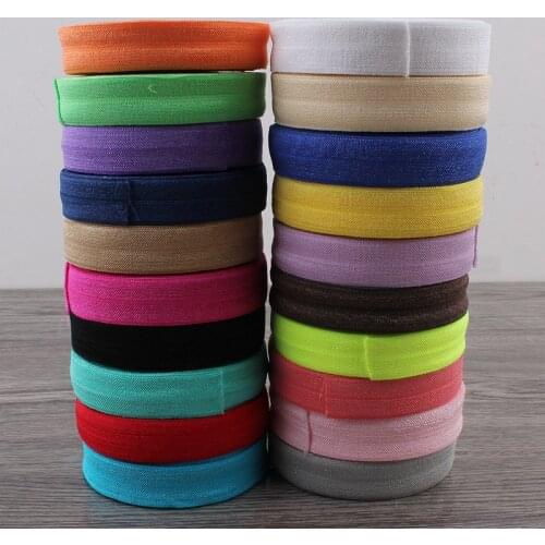 50yards/lot 5/8" (16mm) 20colors Shiny Solid Fold Over Elastic Ribbon FOE for Elastic Headbands Hair Ties Hairbow