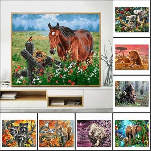 GATYZTORY Frame Animals DIY Painting By Numbers Bear Lion Leaper Picture Canvas By Numbers Handpainted Oil Painting For Home