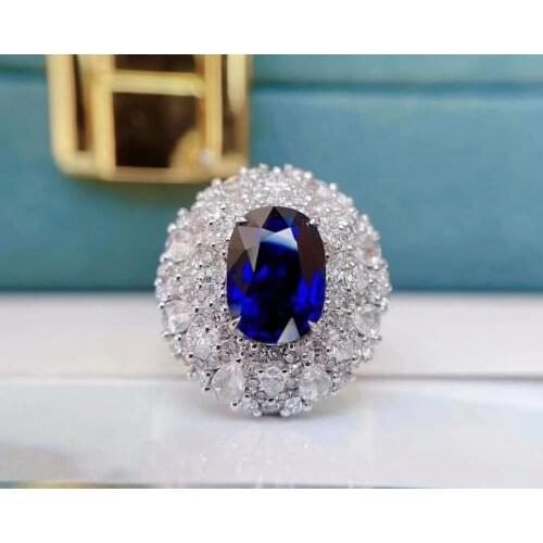 H326 Blue Sapphire Ring 3.07ct Real Pure 18 K Natural Unheat Blue Sapphire Gemstone Diamonds Stone Female Ring