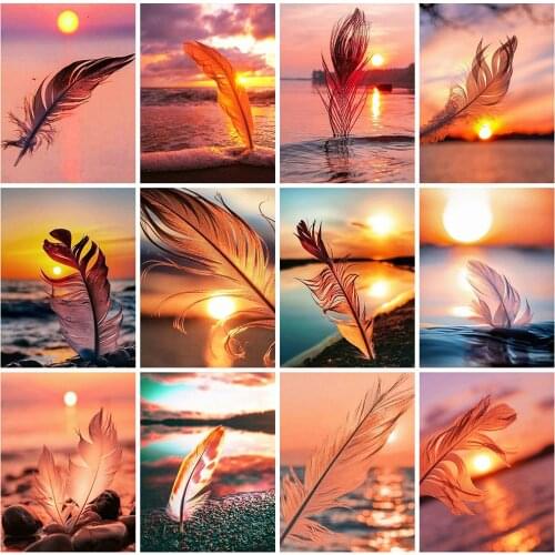 HUACAN 5D DIY Diamond Painting New Arrivals Landscape Sunset Diamond Embroidery Sale Feather Rhinestones Mosaic Craft Kit