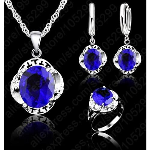 High Quality New Flower Shaped Crystal Wedding Necklace &Earring Ring Crystal Necklace 925 Sterling Silver Jewelry Sets