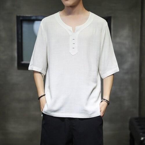 Summer Men Linen Shirt Chinese Style Retro Casual Tops Plus Size Kung Fu Traditional Asian Clothes Tang Suit Tops For Man KK3461