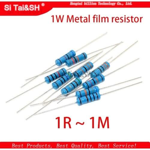 20pcs 1W Metal film resistor 1% 1R ~ 1M 2R 10R 22R 47R 100R 330R 1K 4.7K 10K 22K 47K 100K 330K 470K 1 2 10 22 47 100 330 ohm