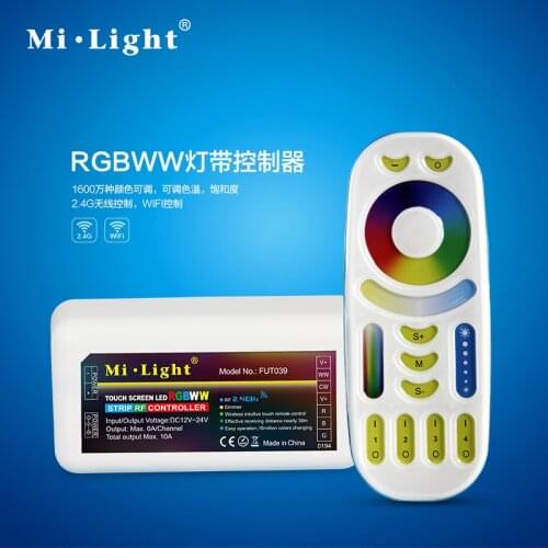 Mi.Light-FUT092+FUT039;2.4G RGB+CCT remote controller and 2.4Ghz RGBWW LED controller;DC12-24V input;2A*5CH(RGB+WW)output