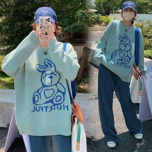 Kawaii Rabbit Pullovers Women O-Neck Full Sleeve Loose Cartoon Sweaters Women 2022 Spring Autumn Cute Knitwear Female CX2219