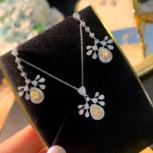 QTT Ladies Cute Jewelry Sets With Water Drop Zircon Stone Silver 925 Neck Chains Earrings Wedding Accessories Female Set