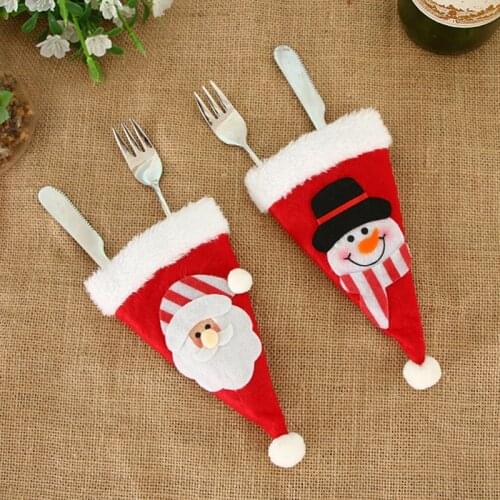 Cute Santa Claus Non-woven Hat Christmas Decorations Tableware Knife And Fork Mat New Year Xmas Ornaments For Home Gift