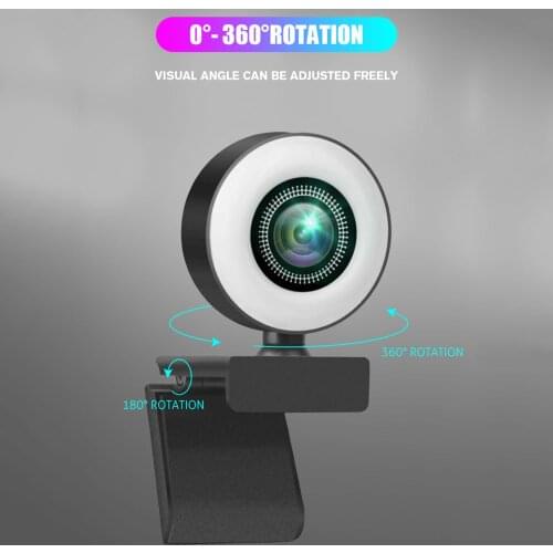 Multifunctional Portable USB 2.0 Video Camera Black 4K HD Fill Light Computer Camera Driver Free Conference Live Webcam for PC