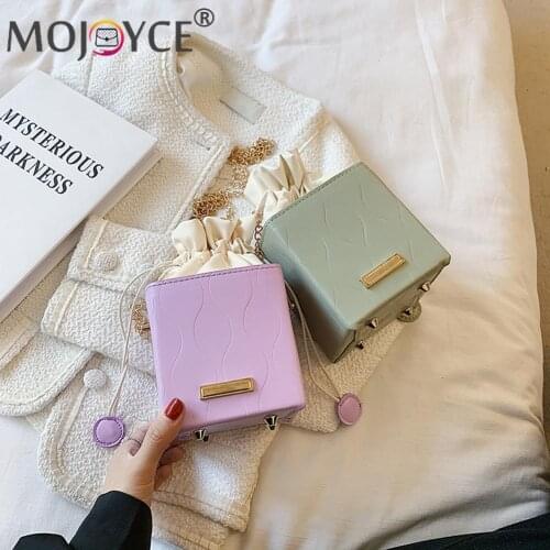Fashion Women Designer Handbag Drawstring PU Leather Chain Solid Color Mini Box Shoulder Messenger Bags for Women