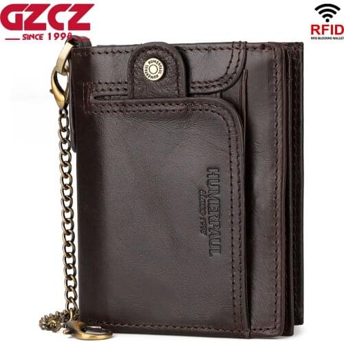 GZCZ High Quality Genuine Cowhide Leather Mens Wallet Rfid Vintage Style Short Male Coin Purse Fashion Men Card Holder Vallet