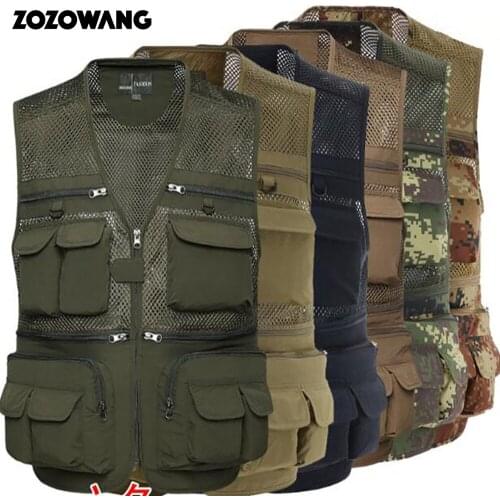 ZOZOWANG Mens Outdoor Sports Fishing Vest Photography Fishing Jacket Multi Pocket Zipper Loose Mesh Clothing chaleco de pesca
