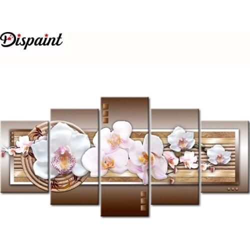 Dispaint 5pcs Full Square/Round Drill 5D DIY Diamond Painting "Orchid peony lily" Multi-picture Combination Embroidery 5D Gift