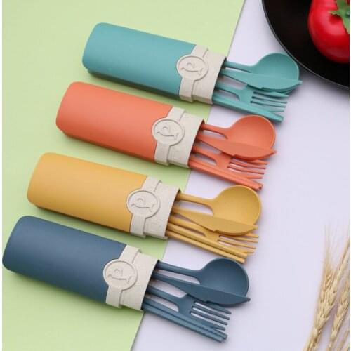 Dinnerware Set Eco Friendly Dish Kitchen Accessories Silverware Sets Gold Knife Fork Spoon Portable Cutlery Sets With Case