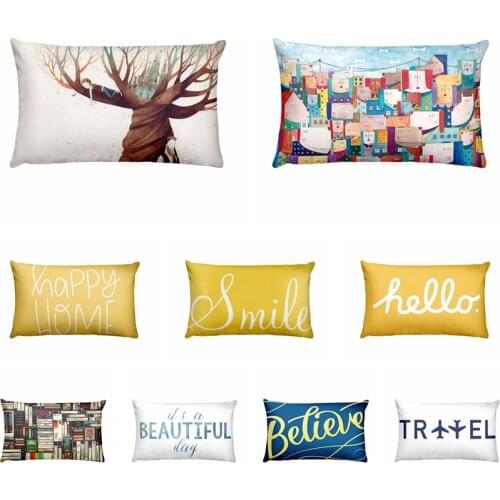 British Art Cotton Linen Waist Pillowcase Hello Smile Home Pillow Decoration Almofadas Decorativas Para Sofa Throw Pillow 50*30