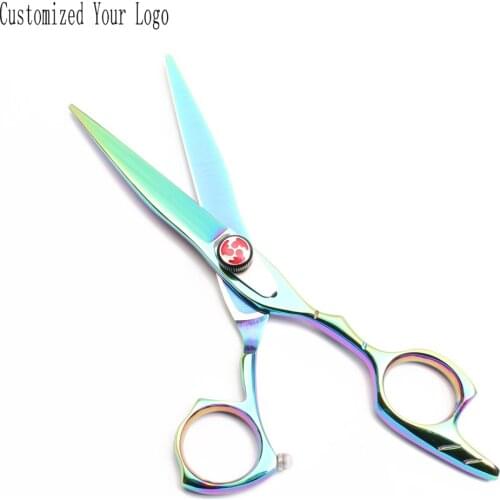5.5" 6" Multi-color Japan 440C Engraving Logo Cats Straight Scissors Thinninng Shears Dogs Grooming Scissors Pet Scissors C9017