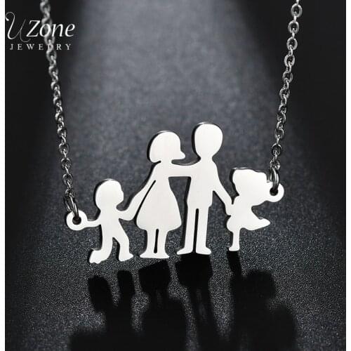 Uzone Cut Image Mom Dad Daughter Son Family Necklace Steel Stainless Steel Relatives Necklace For Women Pendant Jewelry