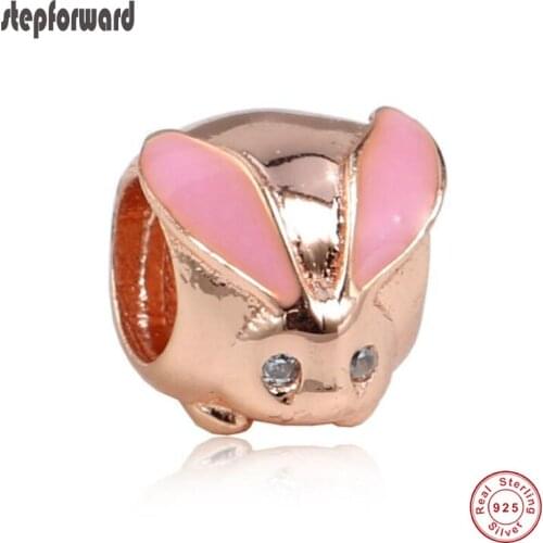 Popular good quality Pink gold color fashion 925 sterling silver bunny charm fit bracelet