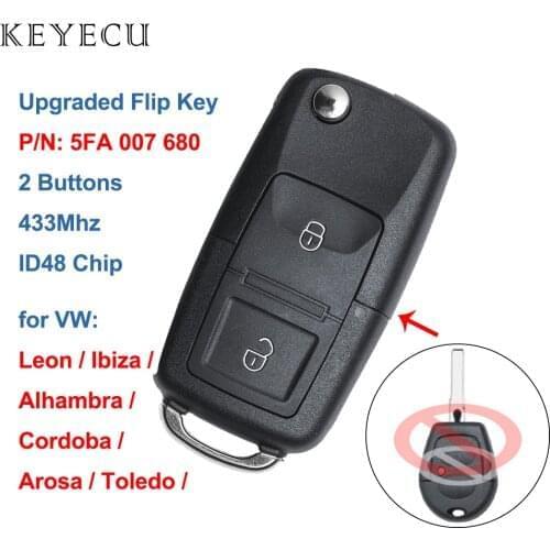 Keyecu Upgraded Flip Remote Key 433MHz ID48 Chip for VW Toledo Leon Ibiza Cordoba Arosa Alhambra P/N: 5FA 007 680, 5FA007680