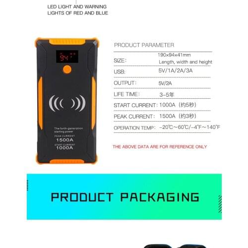 12V 1500A 99900mah Real Capacity Pack Car Jump Starter Emergency Charger Booster Power Bank Battery for Gasoline Diesel Vehicles