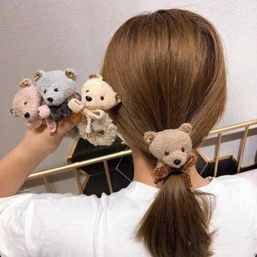 36pcs/lot DIY Simple Multi Plush Small Bear Head Rubber Band Elasticity Doll Ponytail Hair Bands Styling Tool Accessory HA1668