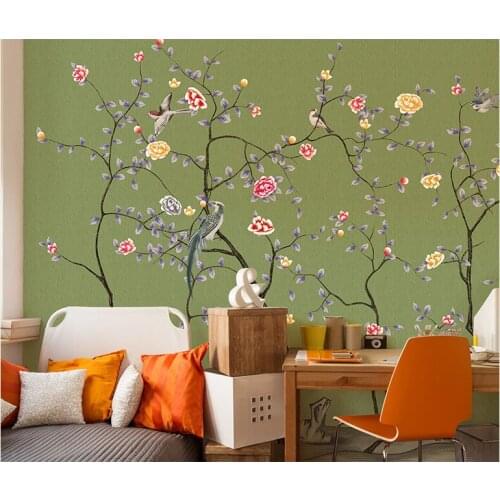 Hand-painting Chinese Style Birds&Flowers 3d Wall Photo Murals Wallpaper for Study Room Large Mural 3d Wall Mural Papel Mural