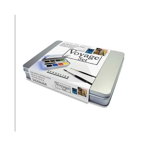 Senellier Artist senior solid watercolor pigment 8 color/The two Softaqua paintbrushes/ Three pcs watercolor paper/set