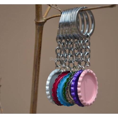 Mixed Order 600 pcs/lot : 300 Pcs Both Side Colored Flattened Bottle caps Flat bottlecaps+300 pcs Key Chains For Jewelry Craft