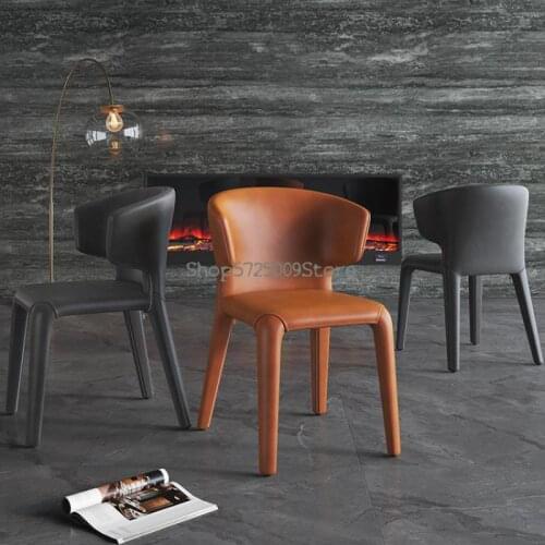 Repertoire Light Luxury Dining Chair Home Italian Simple Modern Hotel Makeup Stool Leather Restaurant Coffee Shop Negotiation