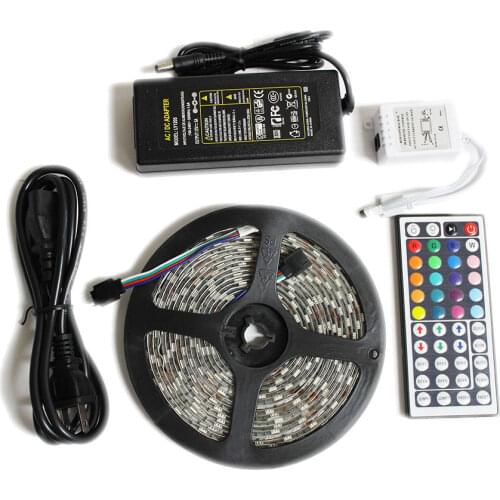 Led strip light 5050 RGB tape set waterproof ip65 300led 5m with remote controller 12V 5A power supply adapter color changing