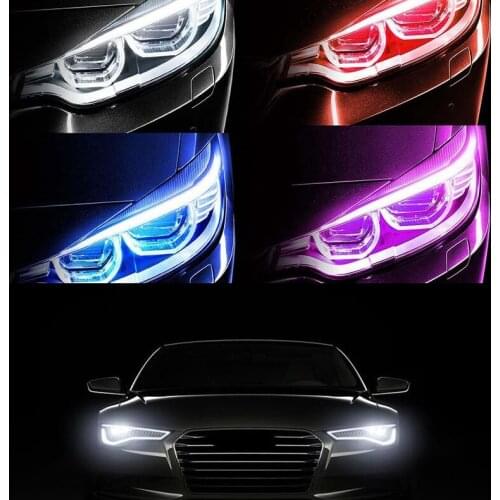 New LED DRL Car Daytime Running Light Flexible Waterproof Strip Auto Headlights White Turn Signal Yellow Brake Flow Lights 2 PCS