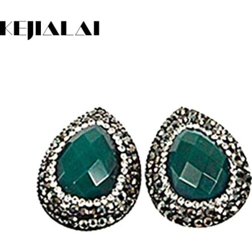 Tredy Faceted Gem Stone Pave Crystal Rhinestone Pendant Earring Dangle Earrings Bijoux For Women Girls Wedding Elegant Gift