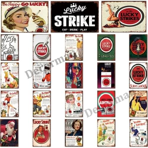 [ WellCraft ] Cigarette Lucky Strike Funny Metal Signs Posters Vintage Wall Painting LTA-1763