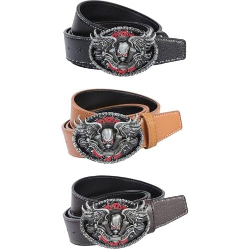 Western Cowboy Rodeo Rock Leather Belt Indian w/ Gothic Skeleton Belt Buckle