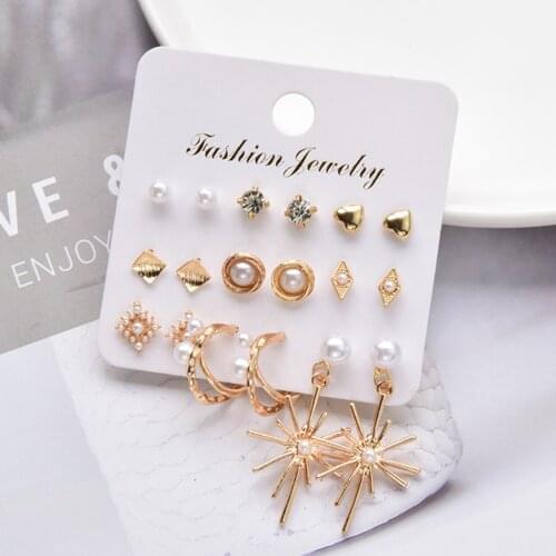 9 Pairs Geometric Round Flower Tassel Earrings for Women Jewel Stylish