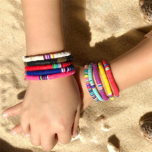 6mm Bohemian Colorful Clay Bracelets for Women Summer Beach Charm Elastic Soft Pottery Female Bracelet Boho Jewelry