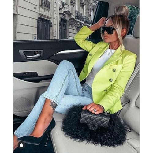 XL XXL Women Winter Style Sexy V Neck Long Sleeve Neon Green Blazer Coat 2021 Fashion Designer High Street Coats Female
