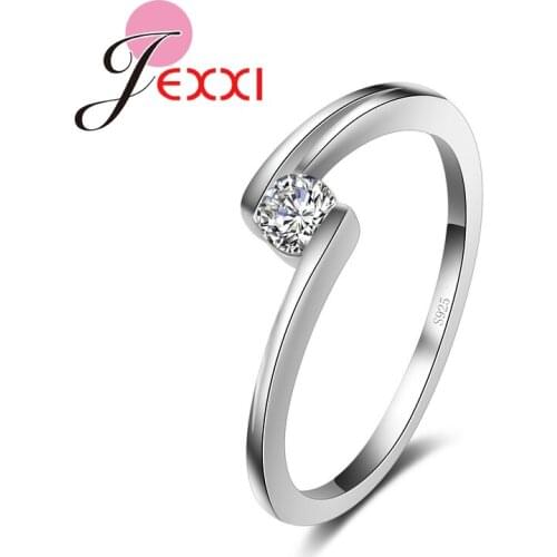 Concise 925 Sterling Silver White CZ Rhinestone Wedding Rings For Women with Fashion Twist Band Shiny Crystal Party Bague