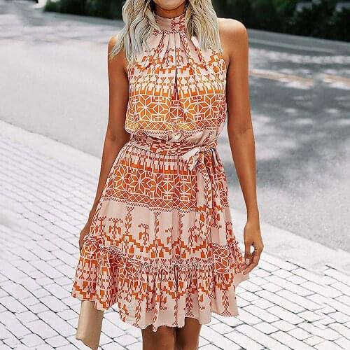 2021 New Style Women Sexy Short Dress Chiffon Sleeveless Loose Bohemian Dress For Summer Holiday Beach Dress