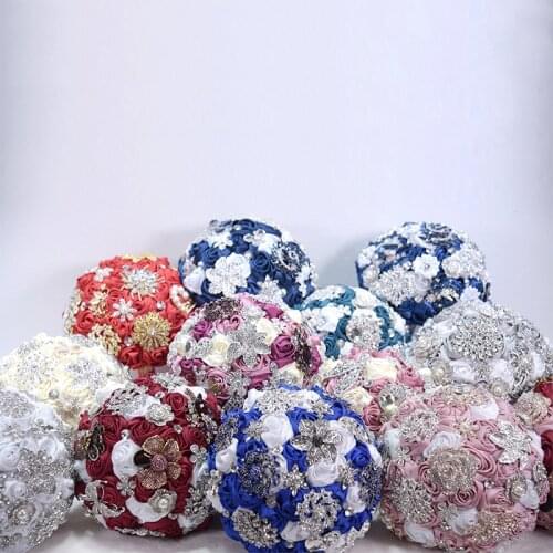 12 Colors New Bridal Bouquet Champagne Handmade Rose Flowers Bouquet Rhinestone Holding Flowers Wedding Bouquet Accessories