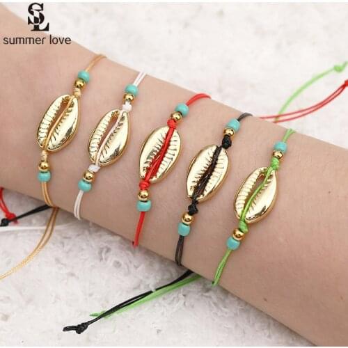 2019 Fashion Handmade Golden Natural Shell Charm Bracelet for Women Adjustable Colorful String Rope Bracelets Friendship Jewelry